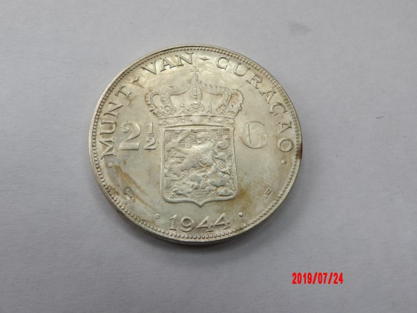 NETHERLANDS, CURACAO, 2 1/2Gulden, 1944D *