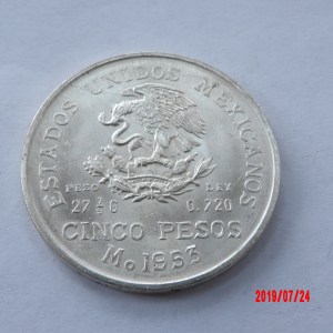 MEXICO, 5 PESOS, 1953 * - Image 2