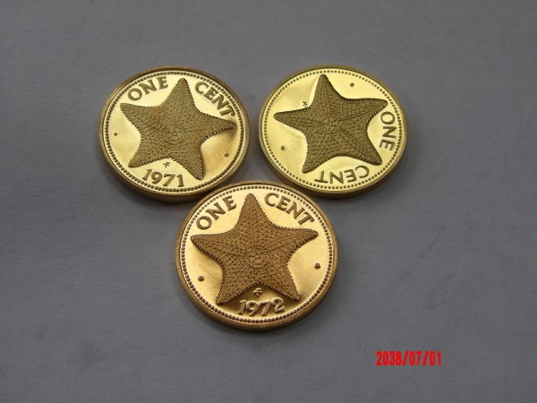 BAHAMAS, 1C, 1971,72,74 Trio of Gem Proofs