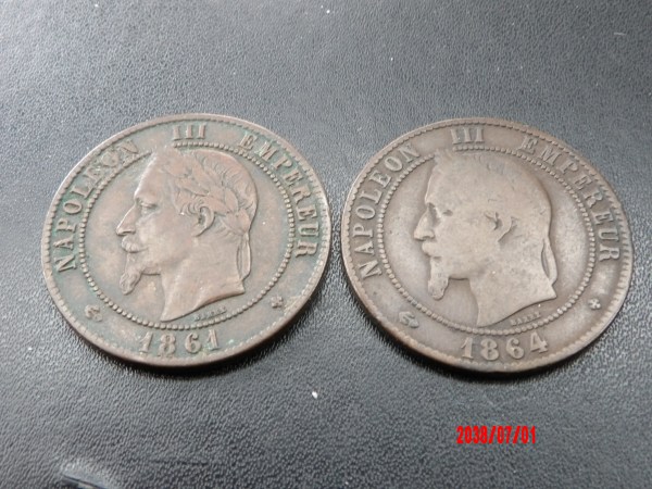 FRANCE, 10C, 1861BB,64BB
