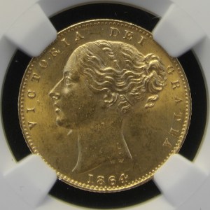 VICTORIA, Sovereign, 1864. MS64 BEAUTY, Ex Bentley Collection - Image 1