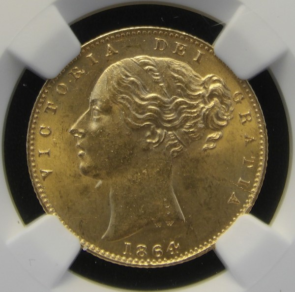 VICTORIA, Sovereign, 1864. MS64 BEAUTY, Ex Bentley Collection