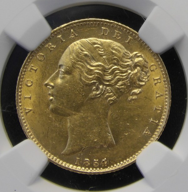 Victoria, 1854, Sovereign, Extremely Rare Rotated C Error from the Bentley Collection Highest Graded