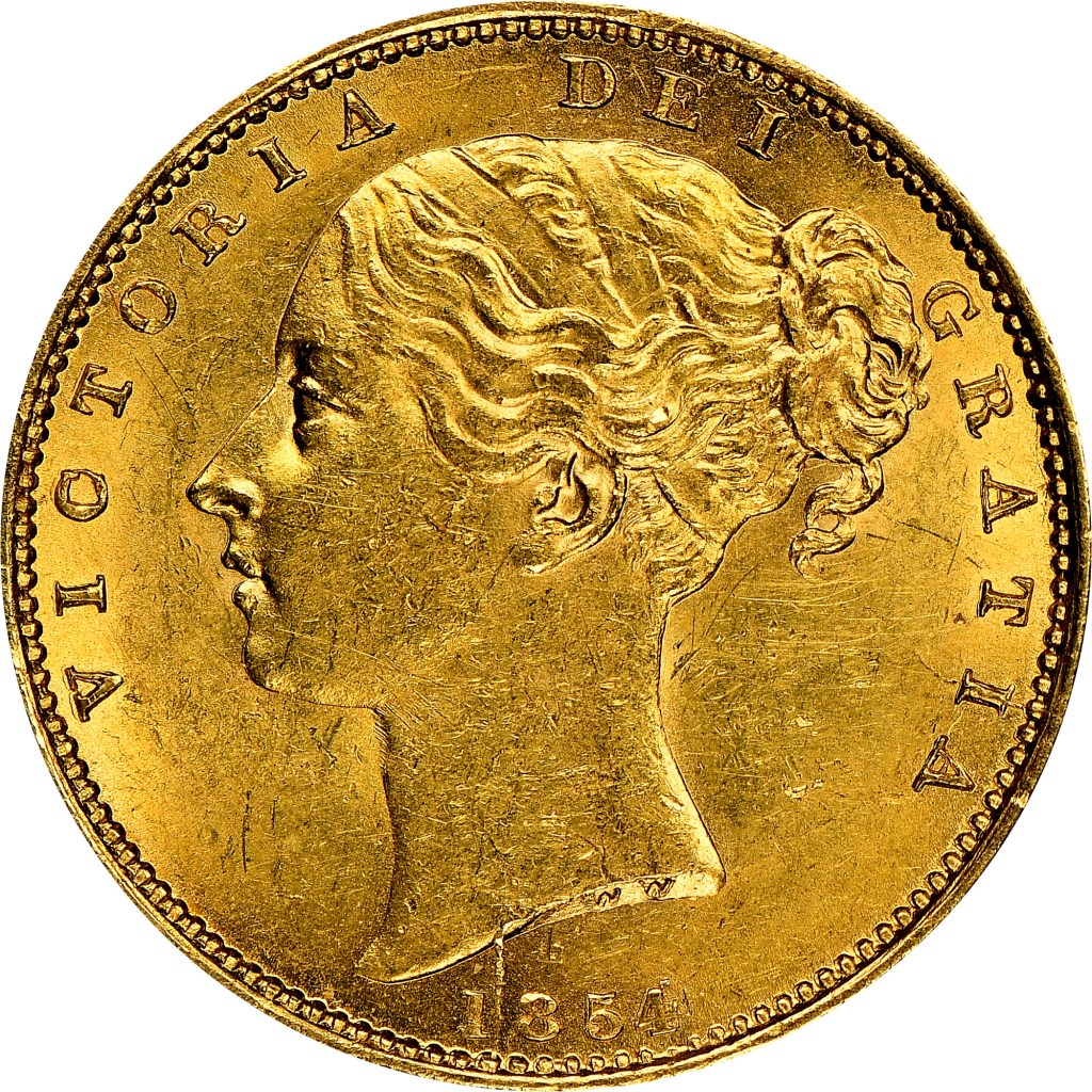 Victoria, 1854, Sovereign, Extremely Rare Rotated C Error from the Bentley Collection Highest Graded