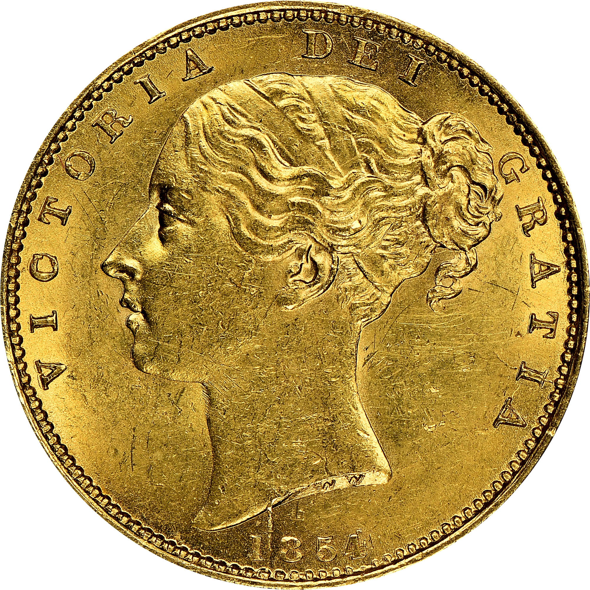 Victoria, 1854, Sovereign, Extremely Rare Rotated C Error from the Bentley Collection Highest Graded - Image 1
