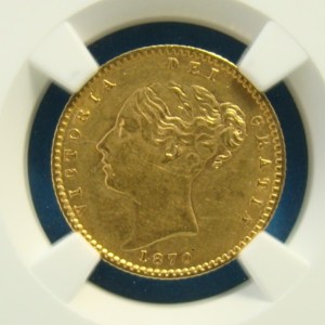 Victoria, 1870, 1/2 Sovereign, RARE (R4) COARSE BORDER TEETH - Image 1