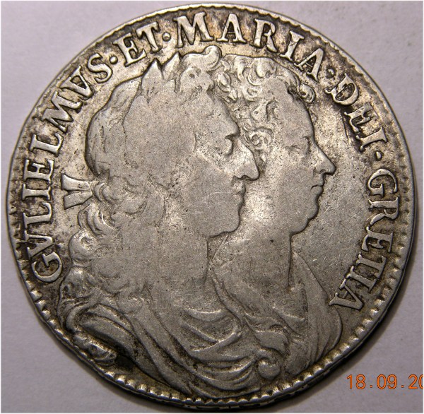 William and Mary, 1690, Half Crown. GRETIA ERROR