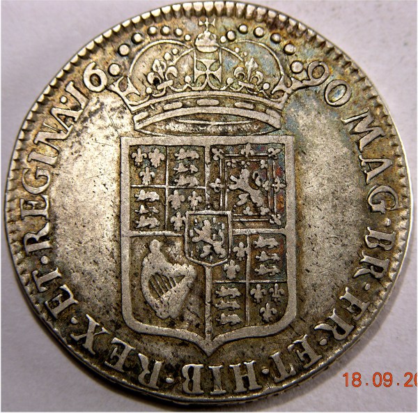 William and Mary, 1690, Half Crown. GRETIA ERROR