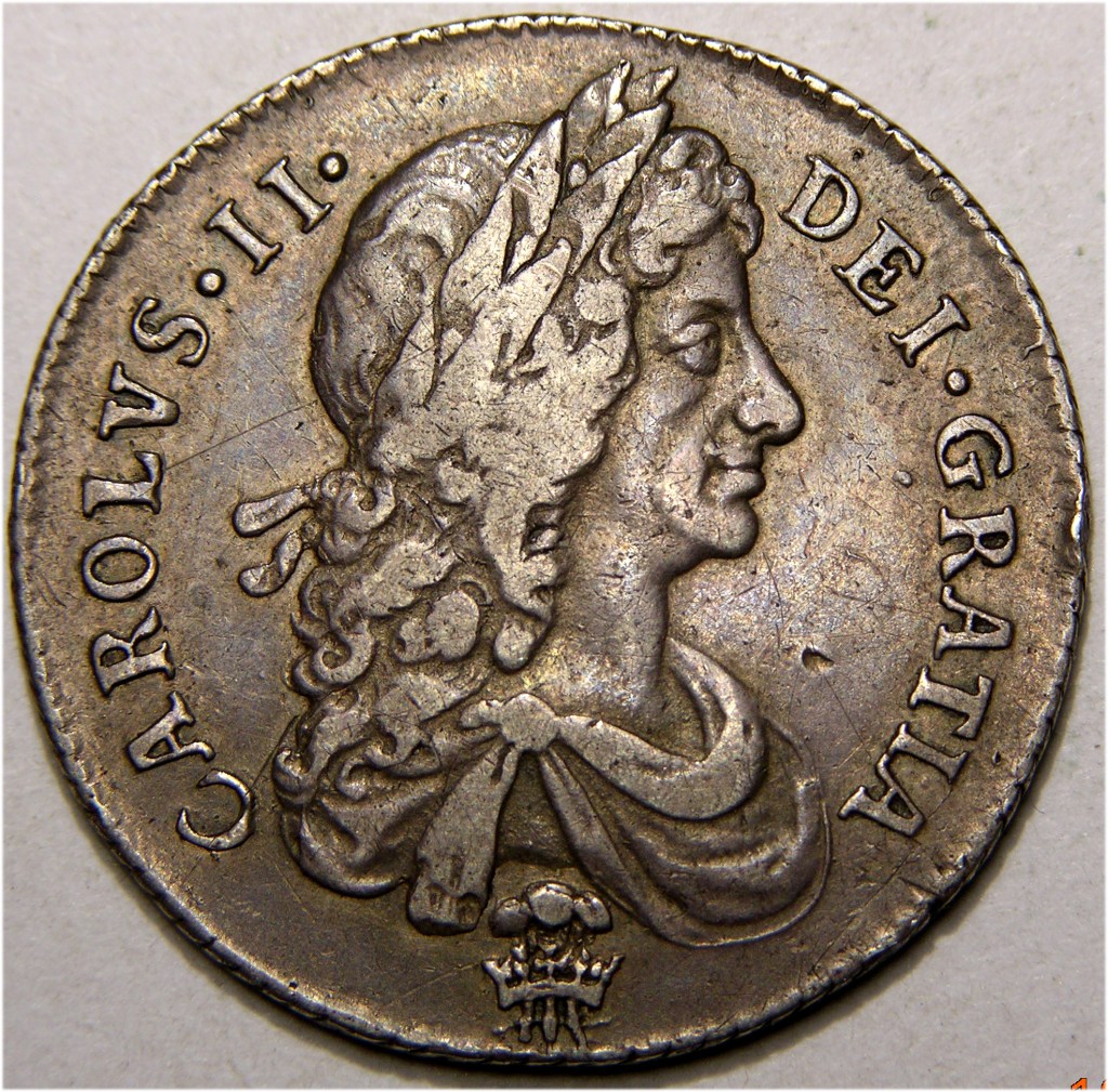 Charles II, 1674, Shilling VERY RARE PLUMES BOTH SIDES    SOLD