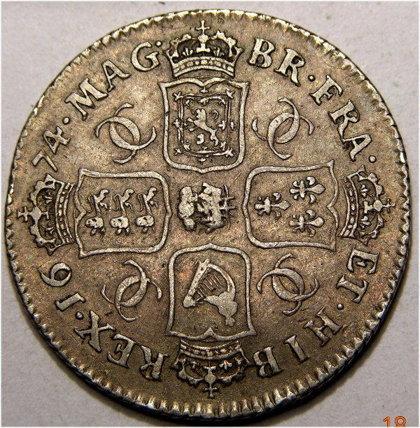 Charles II, 1674, Shilling VERY RARE PLUMES BOTH SIDES    SOLD