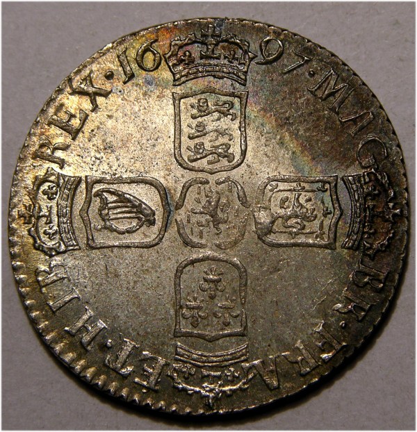 William III, 1697, Sixpence