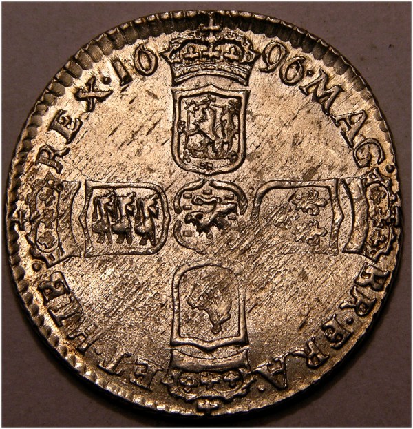 William III, 1696, Sixpence, EXTREMELY RARE (R4) SCOTTISH ARMS AT DATE, FINEST KNOWN