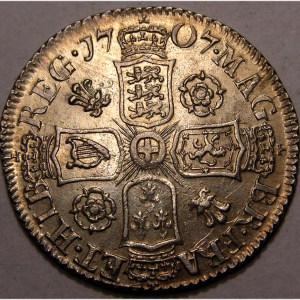 Anne, 1707 Roses and Plumes, Sixpence - Image 2