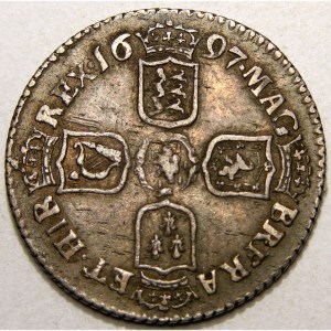 William III, 1697, Sixpence, FINEST KNOWN (?) 2ND BUST "GVLIEMVS" ERROR - Image 2