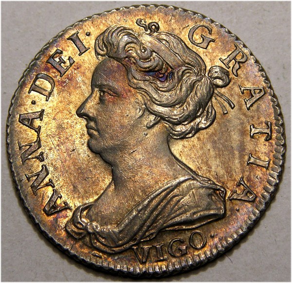 Anne, 1703 Vigo, Sixpence  SOLD
