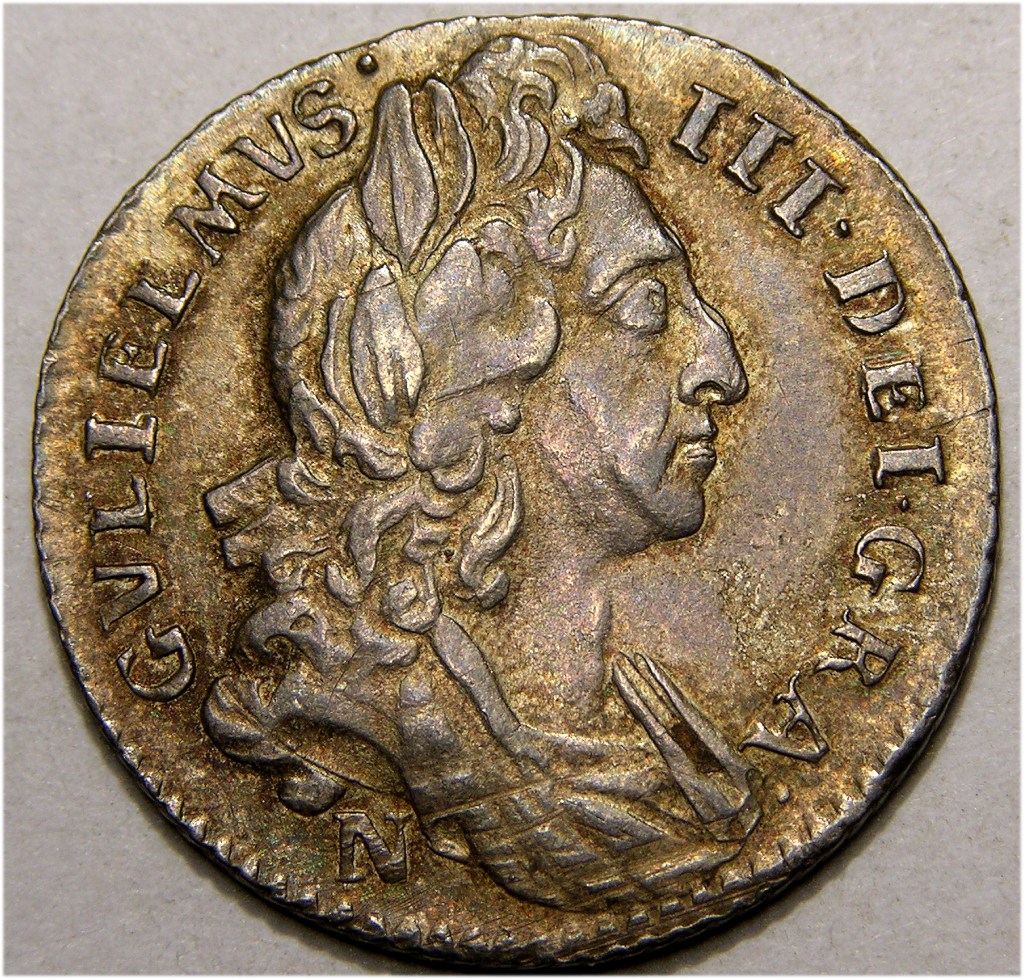 William III, 1696N, Sixpence, A  RARE IST BUST ISSUE FROM THE NORWICH MINT