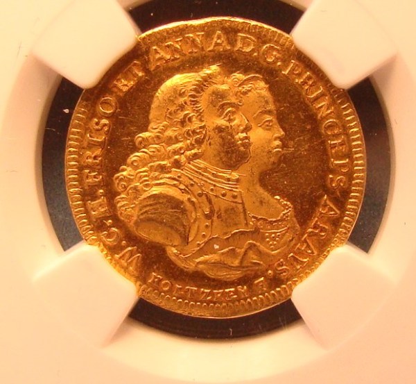 WILLIAM OF ORANGE, AU21, 1748, EXTREMELY RARE MEDAL IN GOLD