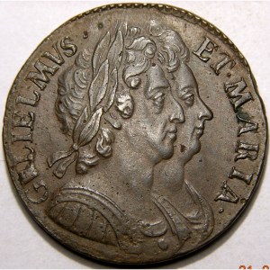 William and Mary, 1694, Half Pence, EXTREMELY RARE ERROR UPSIDE DOWN V FOR FIRST A IN BRITANNIA - Image 1